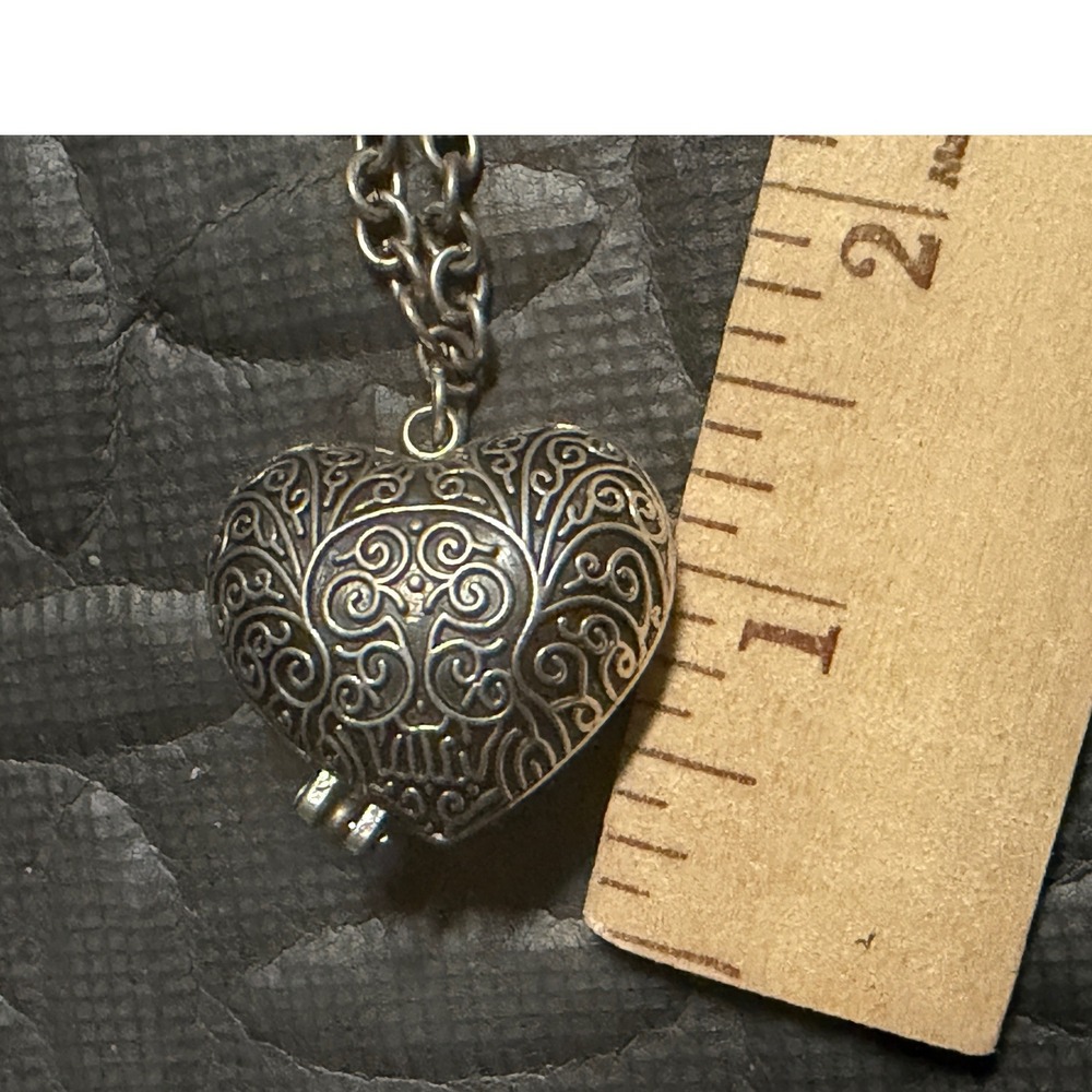 Heart Locket Necklace Silver Tone Filigree Vintage Style Jewelry Puffy Valentine